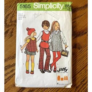 Vintage 1970s Simplicity 5165 Sewing Pattern Girl Sz 3 Tunic Pant Skirt COMPLETE